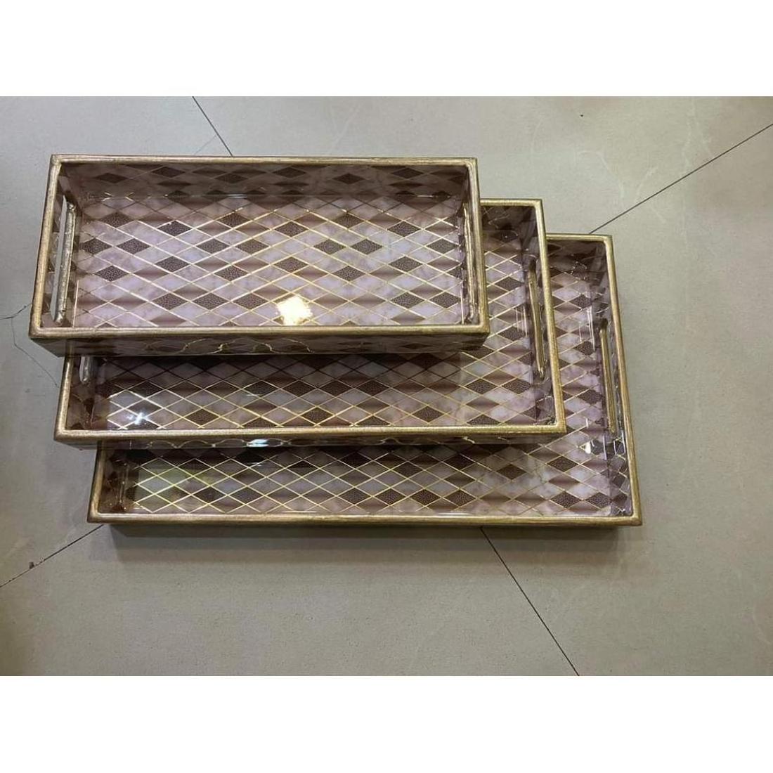 Hot Sale Meena Trays Set Very Good Quality Wholesale Supply Wooden Serving Trays MDF Tray With Small Medium And Large Size