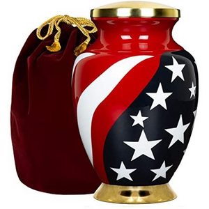 American Flag Brass Cremation Urns Round Shaped Memorial Urns With Glossy Finishing For Funeral Supplies In Wholesale Price