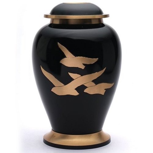 Brass Keepsake Cremation Urn With Golden birds And Mett Black Human Cremation Ashes  Pet Cremation Dome Style Urn Handcraft