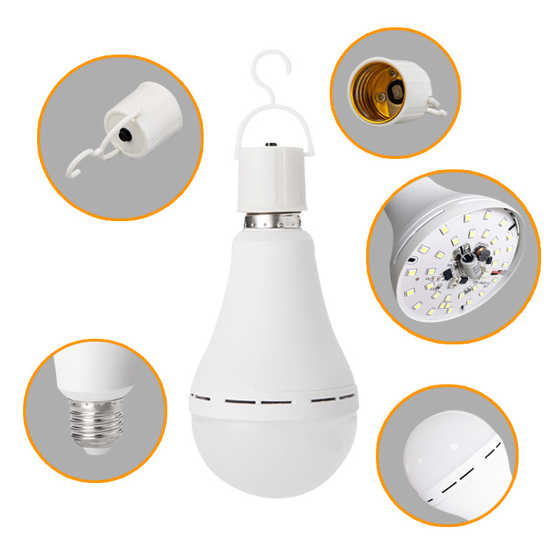 Home Outdoor With Hook Portable Automatic Battery Emergency Bombillo Rechargeable Bulb Camping Led Emergency Light