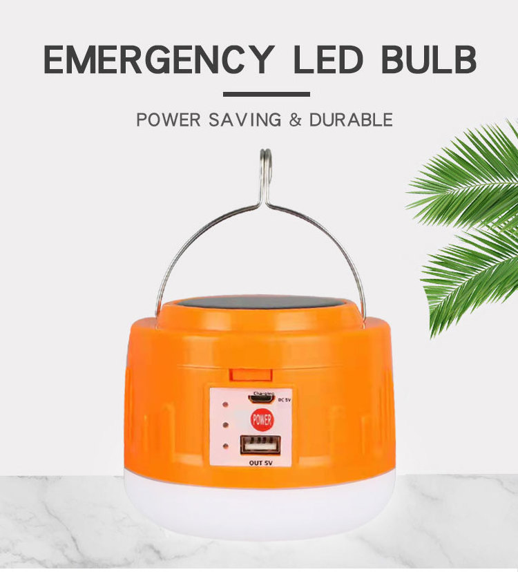 Portable Rechargeable Blackout Emergency Led Light Outdoor Charging Bulb Led Light Solar Panel Camping Tent Light