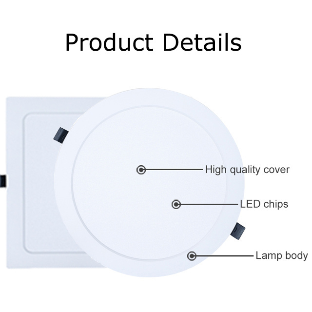 Home Office Indoor Lighting  5w 9w 12w 18w 24w 36w  Round Square Panel Light Smd Recessed Frameless Led Panel Light