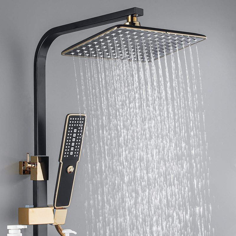 Hot Selling Thermostatic Shower Set Black With Gold 4 Functions Shower System Wall Mounted Bathroom Shower Faucet