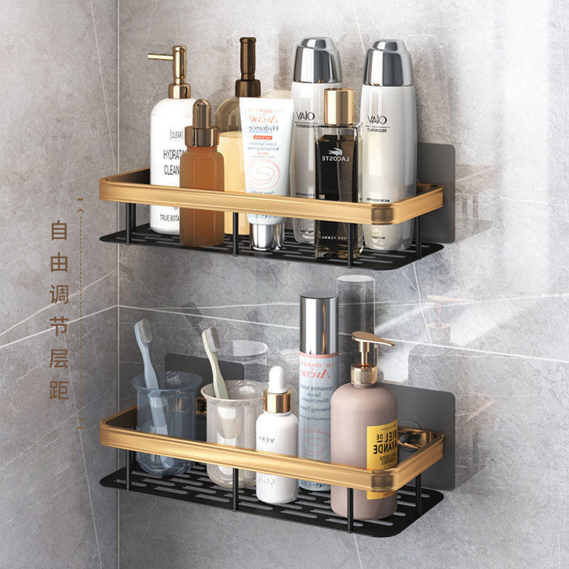 Bathroom Double Shelves Shower Caddy Bathroom Shelf No Drilling Traceless Adhesive Bathroom Storage Organizer Shampoo Holder