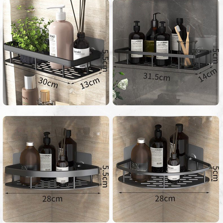 Bathroom Double Shelves Shower Caddy Bathroom Shelf No Drilling Traceless Adhesive Bathroom Storage Organizer Shampoo Holder