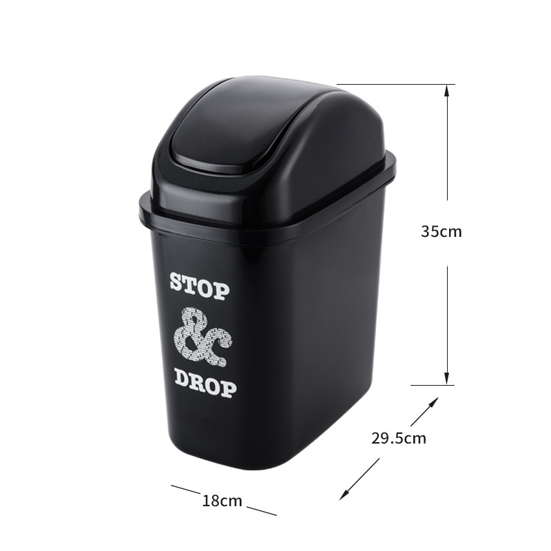 Hot Selling Black White Plastic PP Office Waste Bin 10L Swing Lid Trash Can For Kitchen