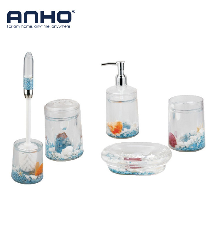 ANHO 5 Pieces Acrylic 3D Sea Shell Bathroom Accessories Set