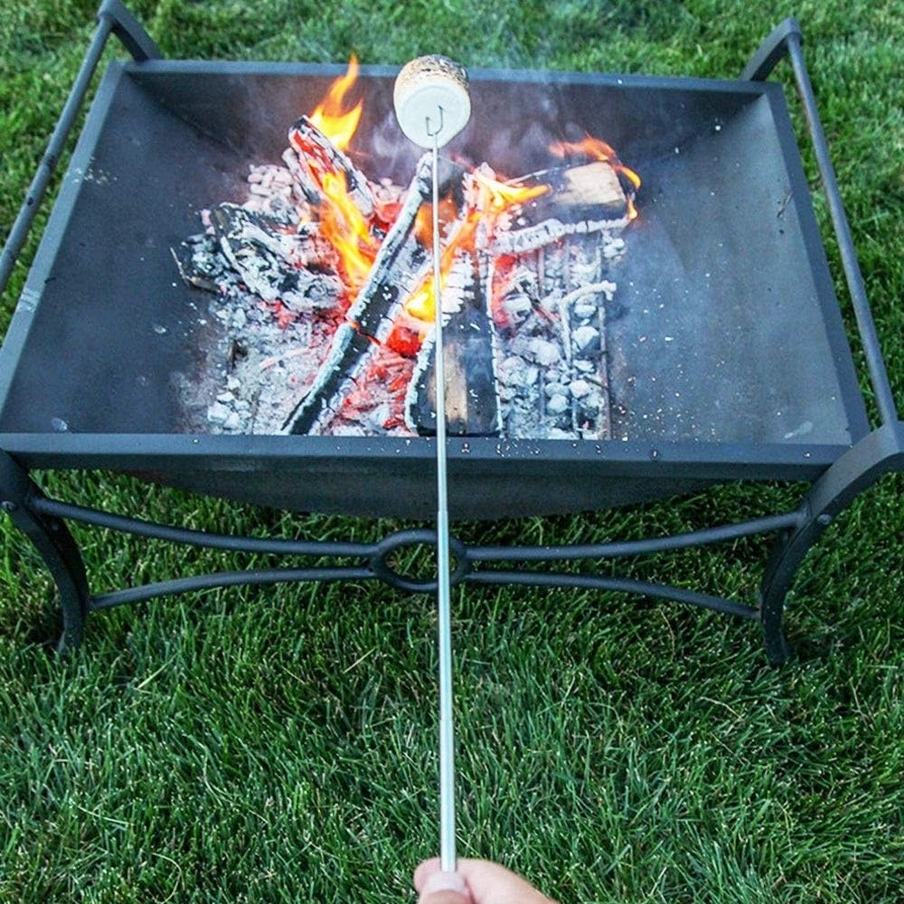 Marshmallow Roasting Sticks - Telescoping Smores Skewers & Hot Dog Forks with Wooden Handle - 32 inch Stainless Steel BBQ Kit