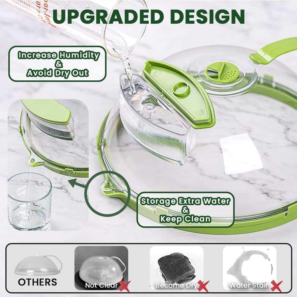 Microwave Cover for Food, Clear Microwave Splatter Cover with Handle and Water Storage Box, 10 Inch Plate Covers