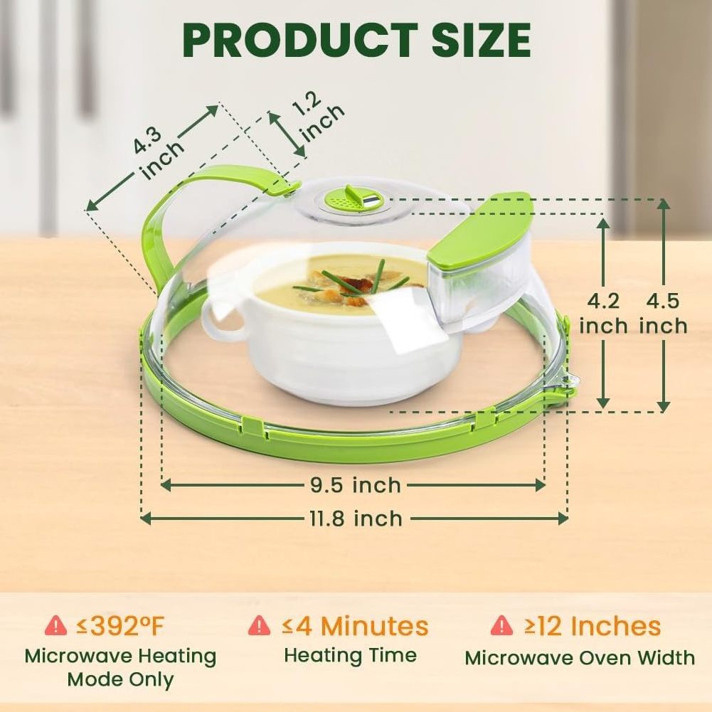 Microwave Cover for Food, Clear Microwave Splatter Cover with Handle and Water Storage Box, 10 Inch Plate Covers