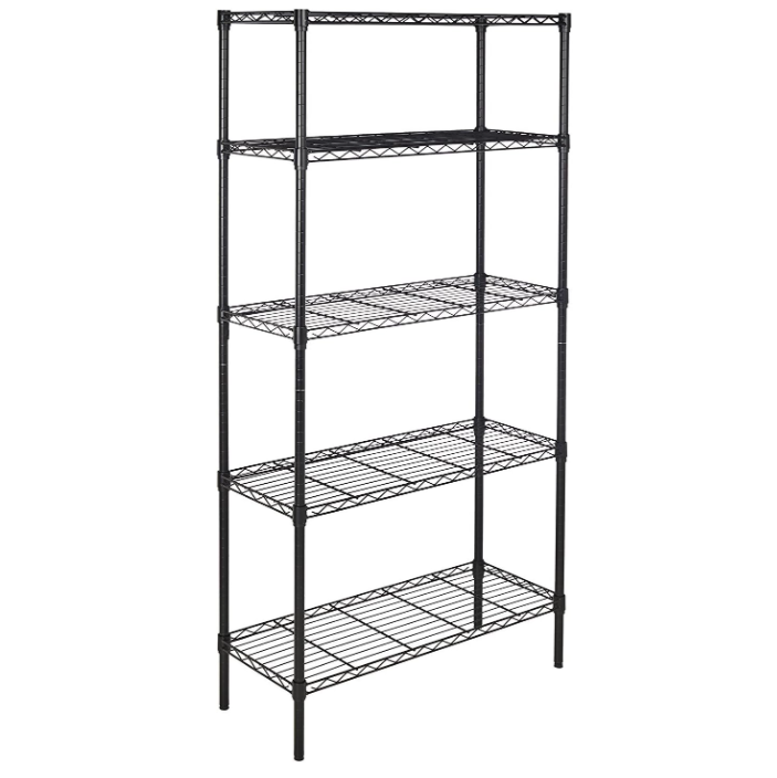 5-Shelf Adjustable Light Duty Storage Shelving Unit,  Laundry Bathroom Kitchen Pantry Closet, Black Organization OEM Garage