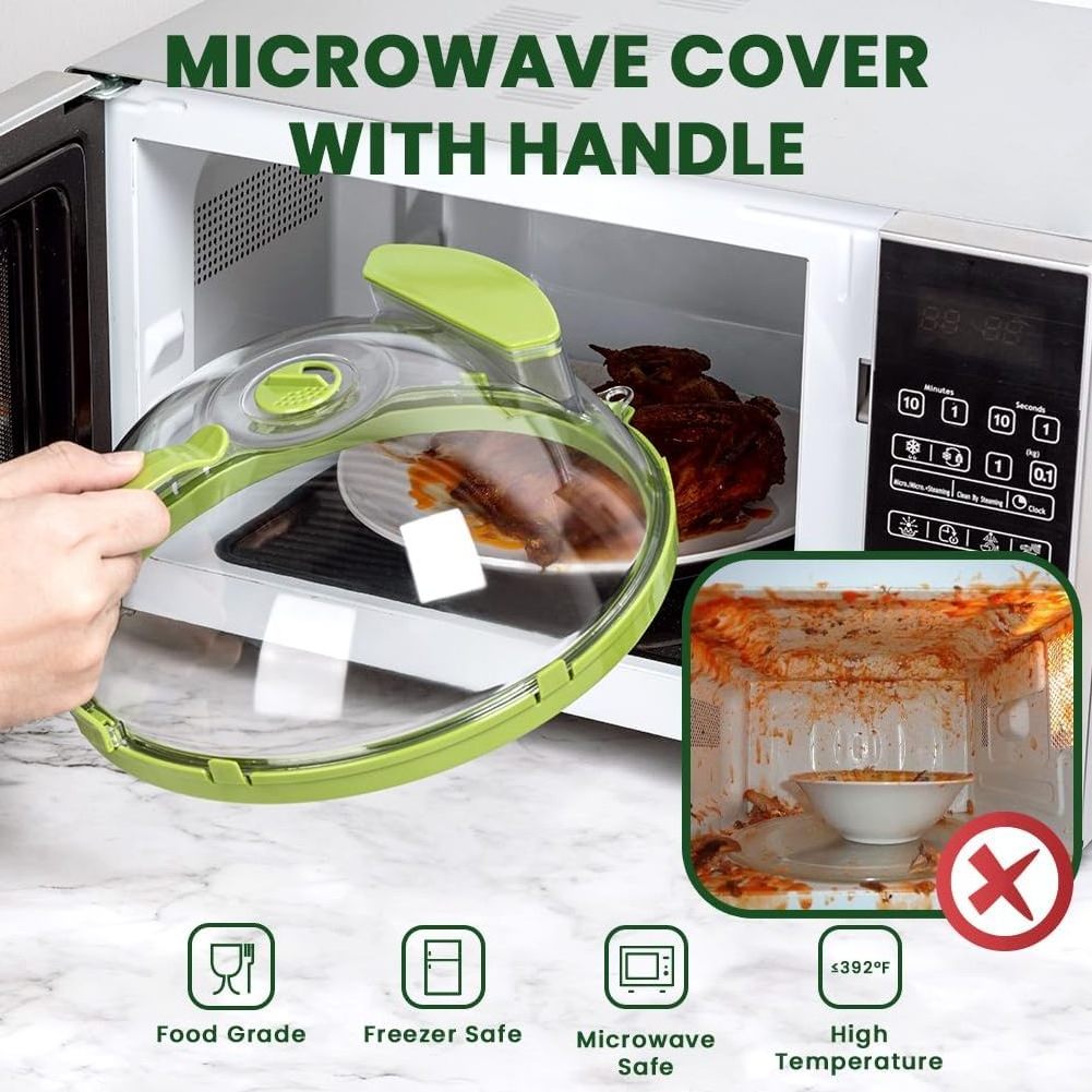 Microwave Cover for Food, Clear Microwave Splatter Cover with Handle and Water Storage Box, 10 Inch Plate Covers