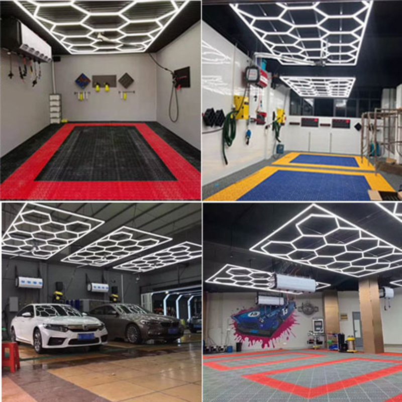 Deformable Led Garage Lights Honeycomb Auto Detailing Products Light Bar Hex Lighting For Car Wash Station Garage Ceiling Design