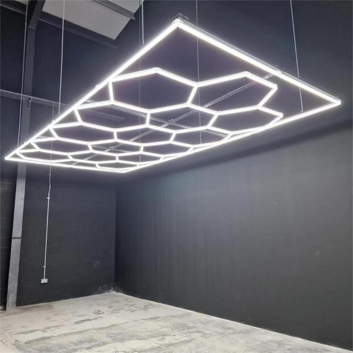 Factory Sell Hexagonal Grid Led Light Honeycomb Garage Lamp Led Hexagon Morden Ceiling Lights For Auto Detailing Shop Garage