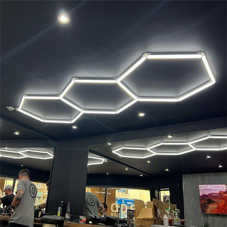 2023 Wholesale 100~240V Super Bright Car Detailing Led Shop Light Hexagon Work Light Basement Gym Warehouse (8 Hex Grid System)