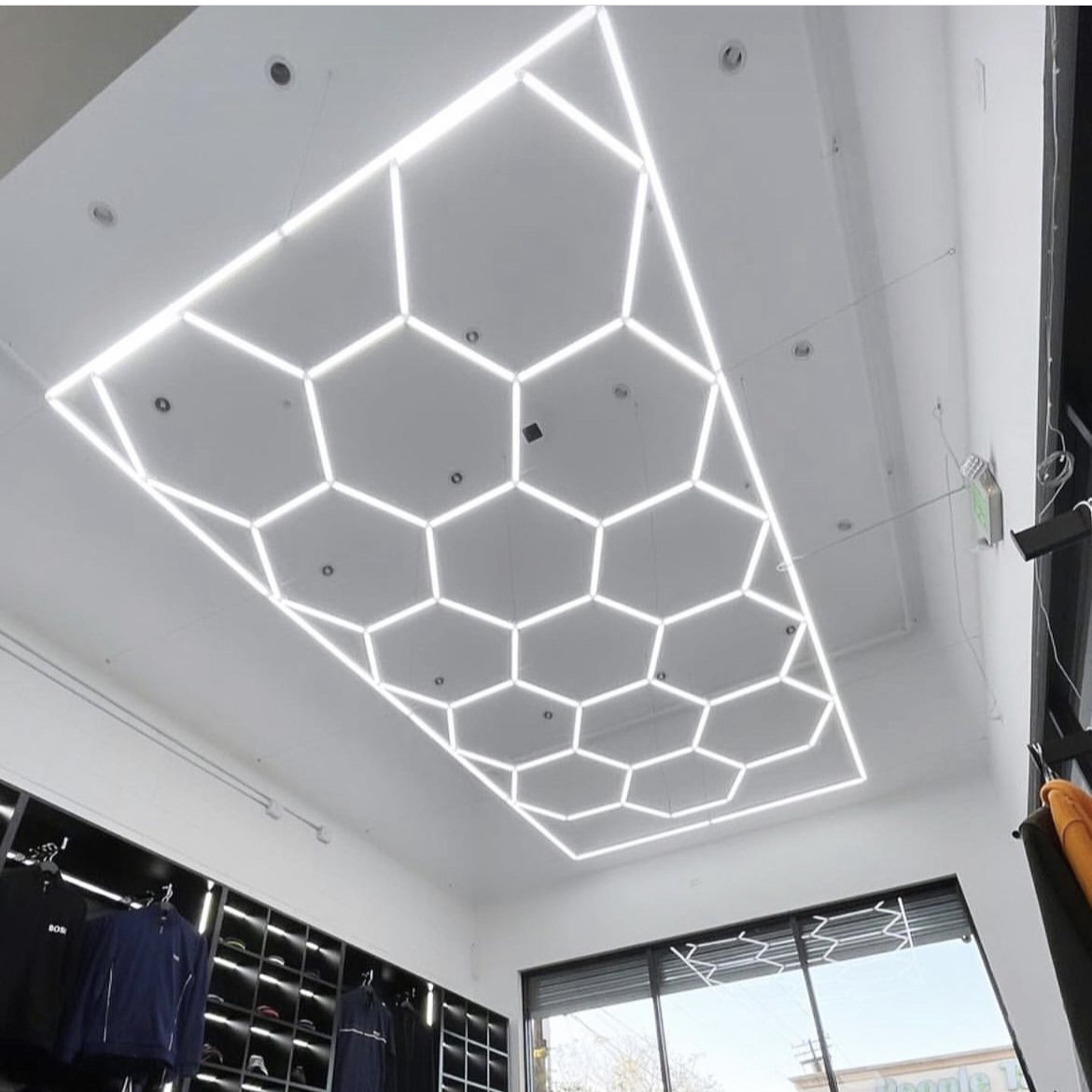 14 Grid Led Light Honeycomb Garage Lamp Led RGB Light Hexagon Modern Ceiling Lights For Auto Detailing Shop Garage