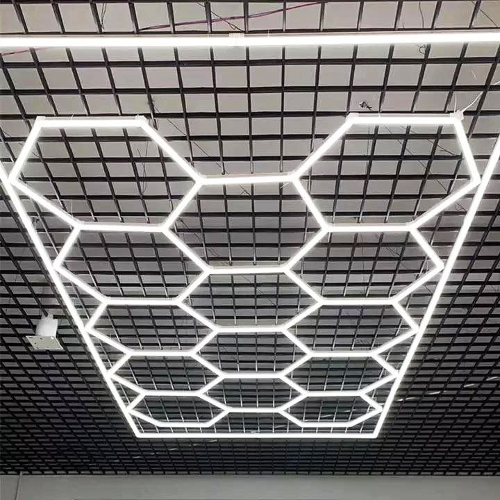 Wholesale Hexagon Detailing Car Beauty Station Led Lights Home Hexagon Modular Ceiling Garage Light LED Hexagonal Customized