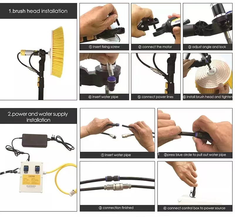 Double-ended electric photovoltaic cleaning brush solar panel cleaning machine PV system washing machine