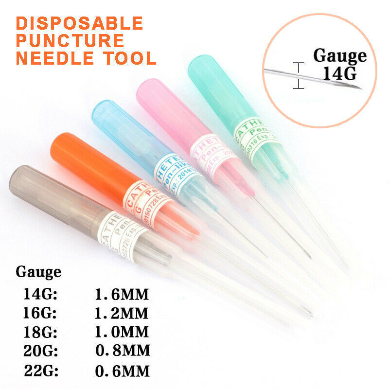 Surgical Steel I.V. Catheter Cannula Sterile Piercing Needles 14G 16G 18G 20G 22G Ear Lip Belly Body Piercing Professional Tool