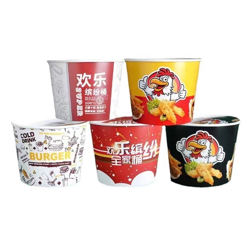 Custom eco friendly 64oz 150oz 170oz disposable logo printed big size kfc paper fried chicken buckets with lid