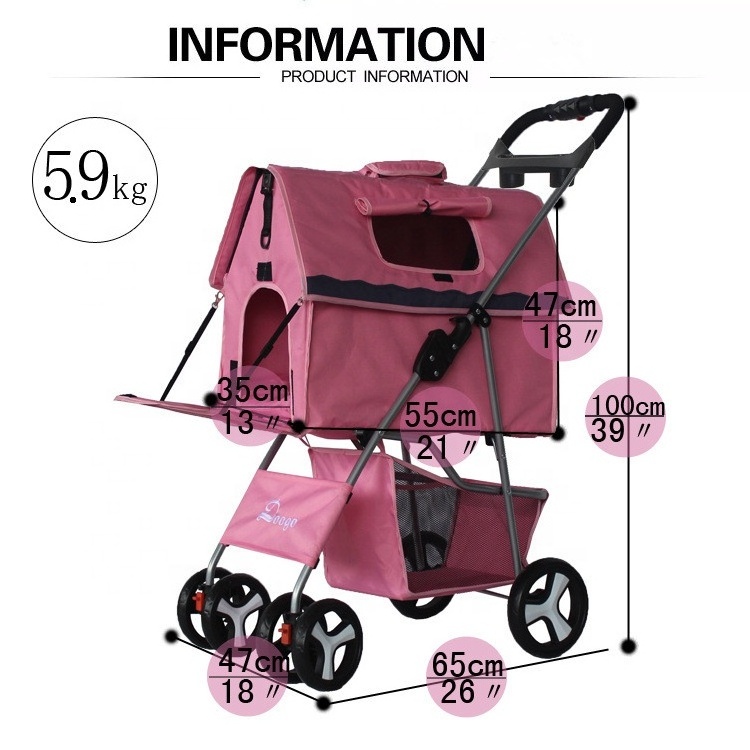 R1924H New design Collapsible Portable Dogs & Cats Stroller/ 4-Wheels Luxury Travelling Pet Stroller Trolley