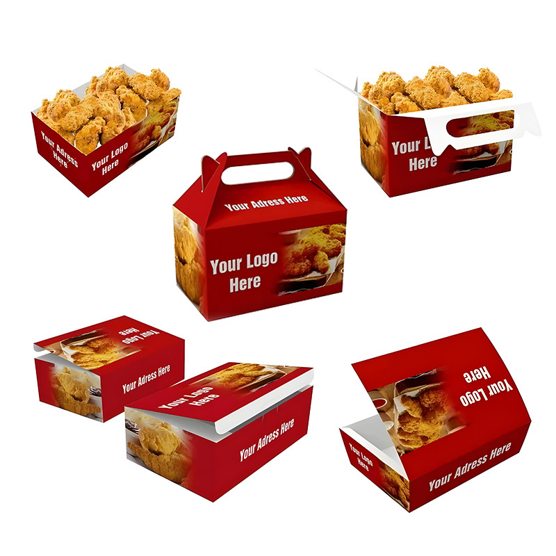 Custom Logo Fried Chicken Wings Box Fast Food Takeout Oil Proof Hamburger Fries Fried Chicken Legs Fried Chicken Packaging Box