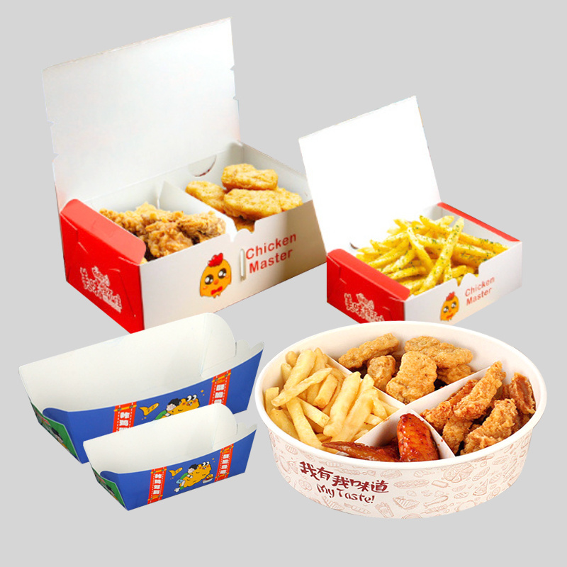 Biodegradable Take Away Food Boxes Food Packaging Hamburger Box French Fries Fried Chicken Nuggets Carton Paper Snack Box