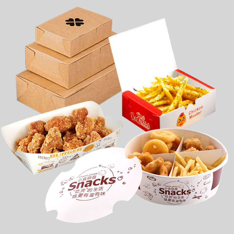 Biodegradable Take Away Food Boxes Food Packaging Hamburger Box French Fries Fried Chicken Nuggets Carton Paper Snack Box