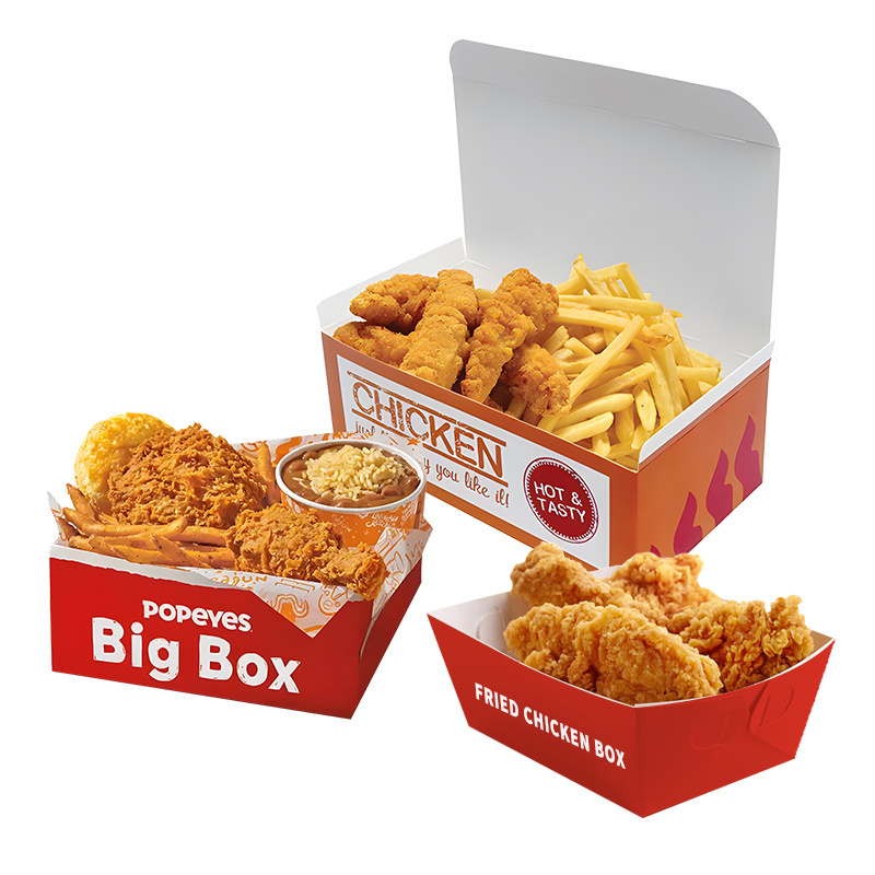 Custom Logo Fried Chicken Wings Box Fast Food Takeout Oil Proof Hamburger Fries Fried Chicken Legs Fried Chicken Packaging Box