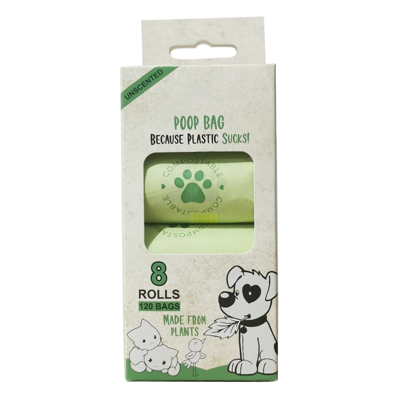 100% Biodegradable Wholesale  Certificate Pet Poop Plastic Pack Dog Waste Bag cat poop bags for dogs dog pop bags