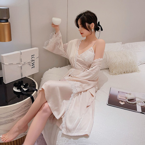 S632F New luxury sling nightdress long-sleeved nightgown two-piece sexy ice snow christmas plus size pajamas for women