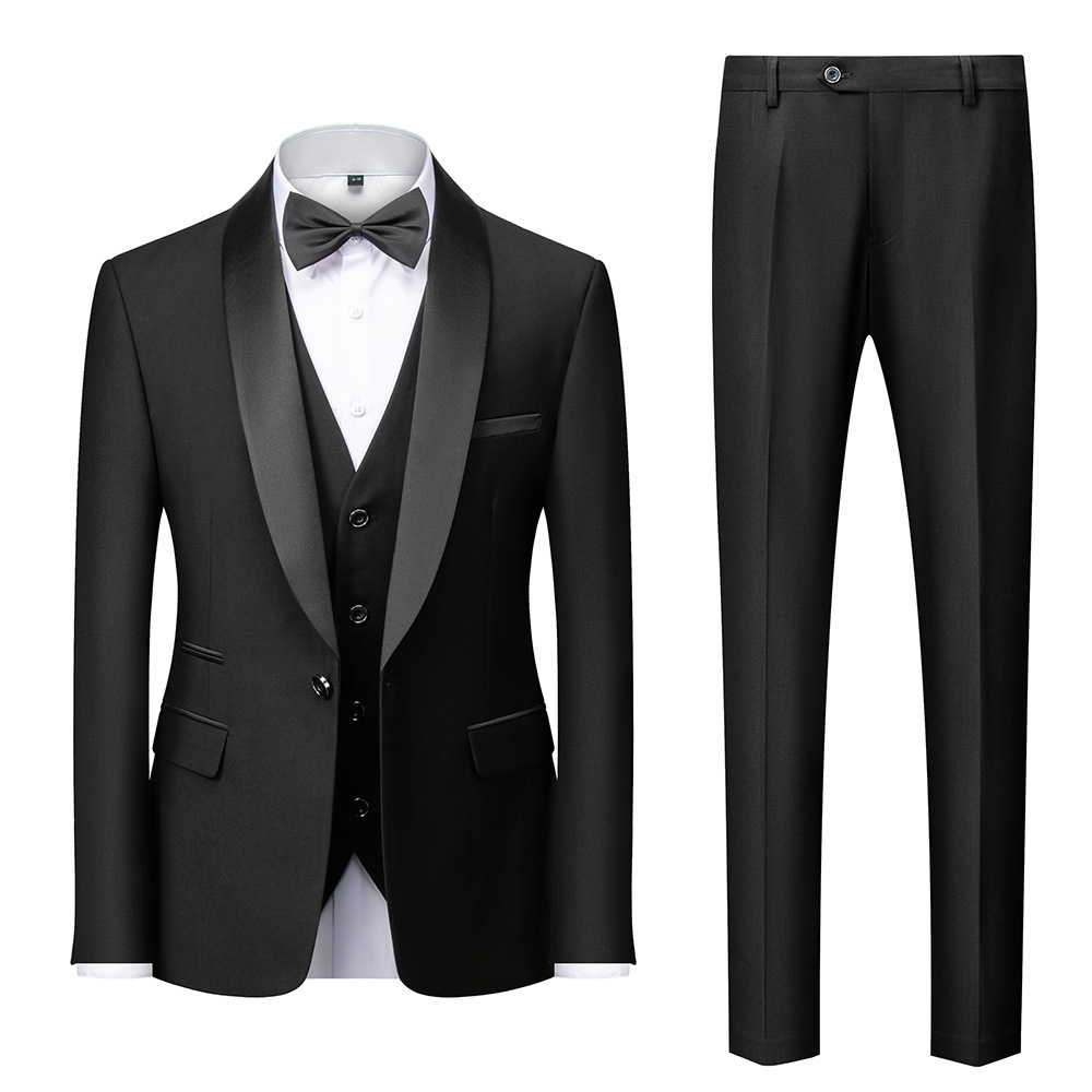 S0264G  2024 custom homme Black Collar Suits slim fit set for men Male Business Casual Man Blazers Coat Vest Pants 3 Pieces Set