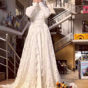 S9268F    2024 Custom High Quality new hot -selling lace  style bride muslim wedding dress with hijab