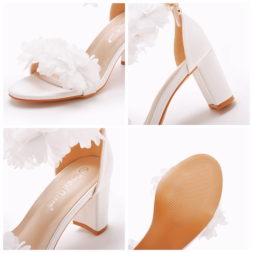 S6123F  7 centimeters of thick heels shallow mouth with round -headed fish mouth flowers high -heeled white bride wedding shoe