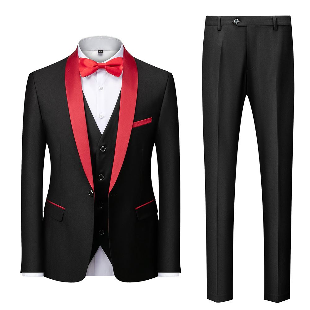 S0264G  2024 custom homme Black Collar Suits slim fit set for men Male Business Casual Man Blazers Coat Vest Pants 3 Pieces Set