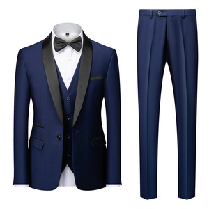 S0264G  2024 custom homme Black Collar Suits slim fit set for men Male Business Casual Man Blazers Coat Vest Pants 3 Pieces Set