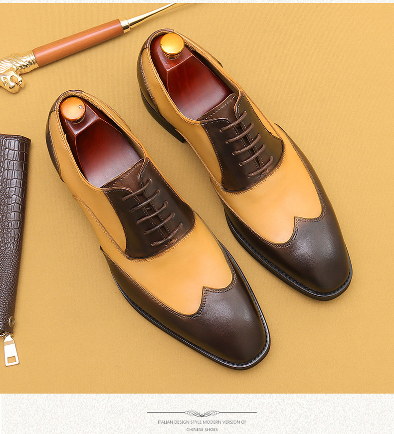 S0096Y The entire leather shoes men's business formal dress   wedding pointed handmade hand -colored Oxford  high boot suit