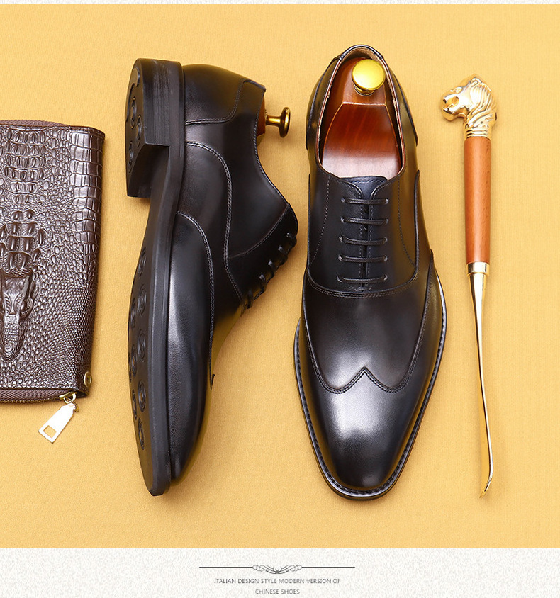 S0096Y The entire leather shoes men's business formal dress   wedding pointed handmade hand -colored Oxford  high boot suit