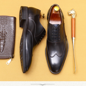 S0096Y The entire leather shoes men's business formal dress   wedding pointed handmade hand -colored Oxford  high boot suit