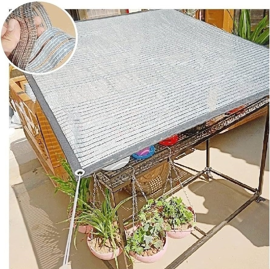 Dog Crates Shading Cover Aluminum Shade Cloth55- 99% Sun Reflective Silver Mesh Tarp for Car Shading