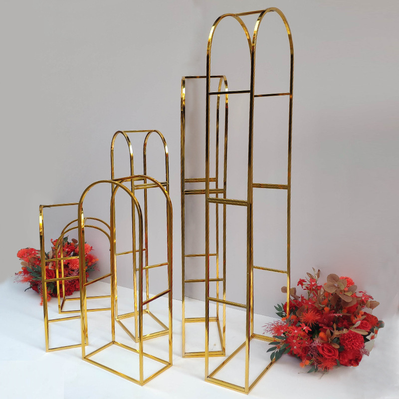 Gold Colour Stainless Steel Wedding Plinths Flower Stand For Event Decoration