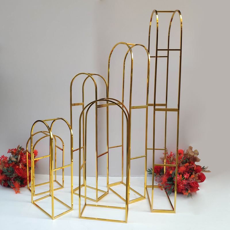 Gold Colour Stainless Steel Wedding Plinths Flower Stand For Event Decoration