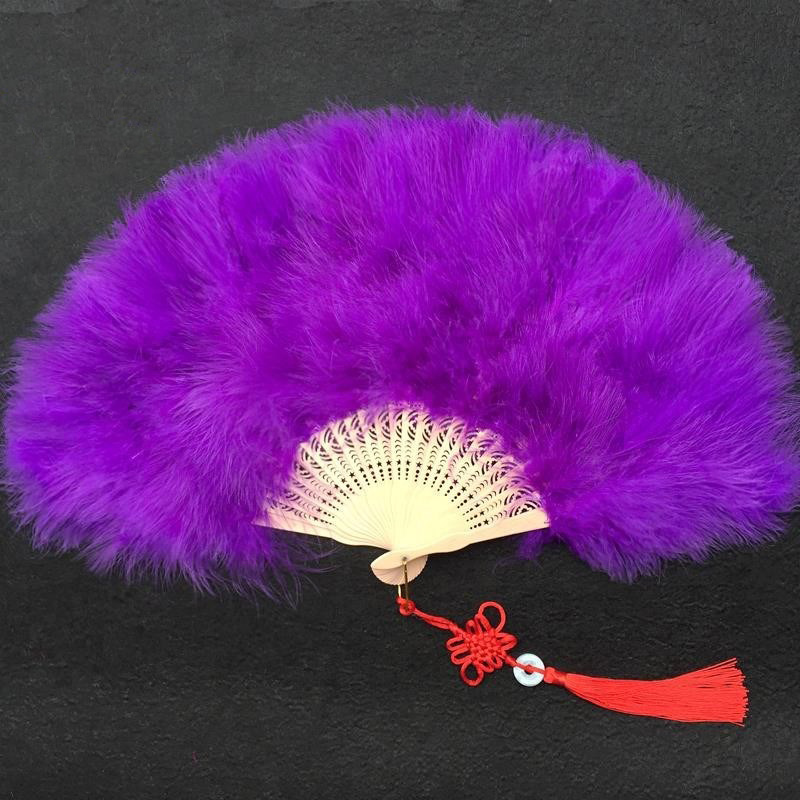 High Quality Soft Purple Wedding Dancing Feather Hand Fans