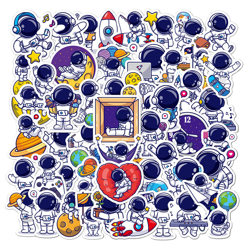 50pcs Astronaut Space Station Cartoon Sticker Lunar Rocket Space Trolley Box Computer Graffiti Sticker