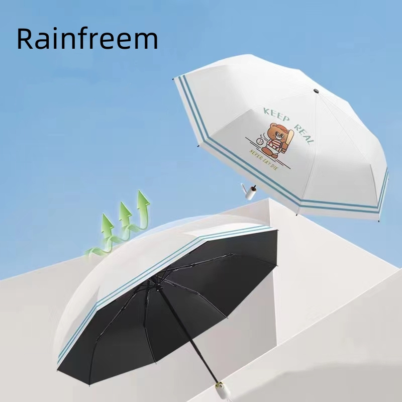 Rainfreem Multi Color Custom Logo 3 Folding Automatic Sun And Rain Water-Repellent Umbrella With Uv Protection