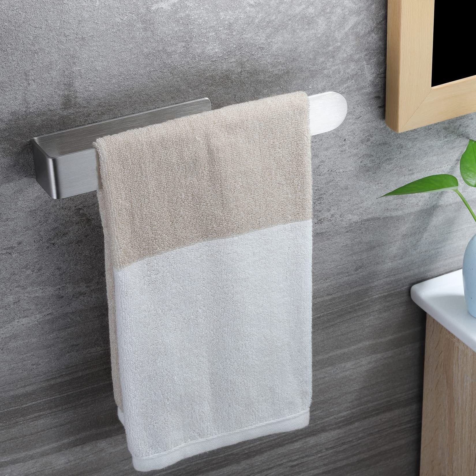 Self Adhesive bathroom accessories towel rack 304 Stainless Steel Brushed Wall-hanging Type Single Plate Towel Rack