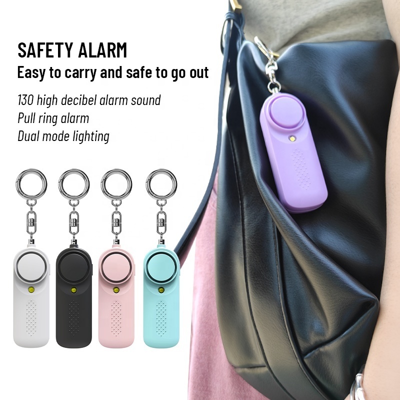 New design Low battery reminder 130db self defense flashlight keychain alarm supplies for women