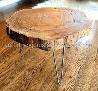 Natural Live Edge Round Slab Side Table / Coffee Table With hair pin metal legs