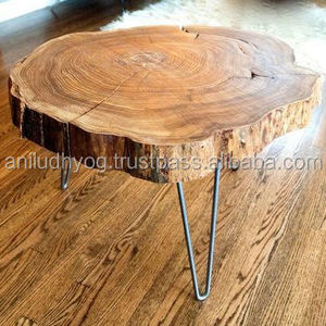 Natural Live Edge Round Slab Side Table / Coffee Table With hair pin metal legs