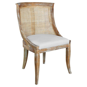 French Country Limed mango Curved Cane Side Chair